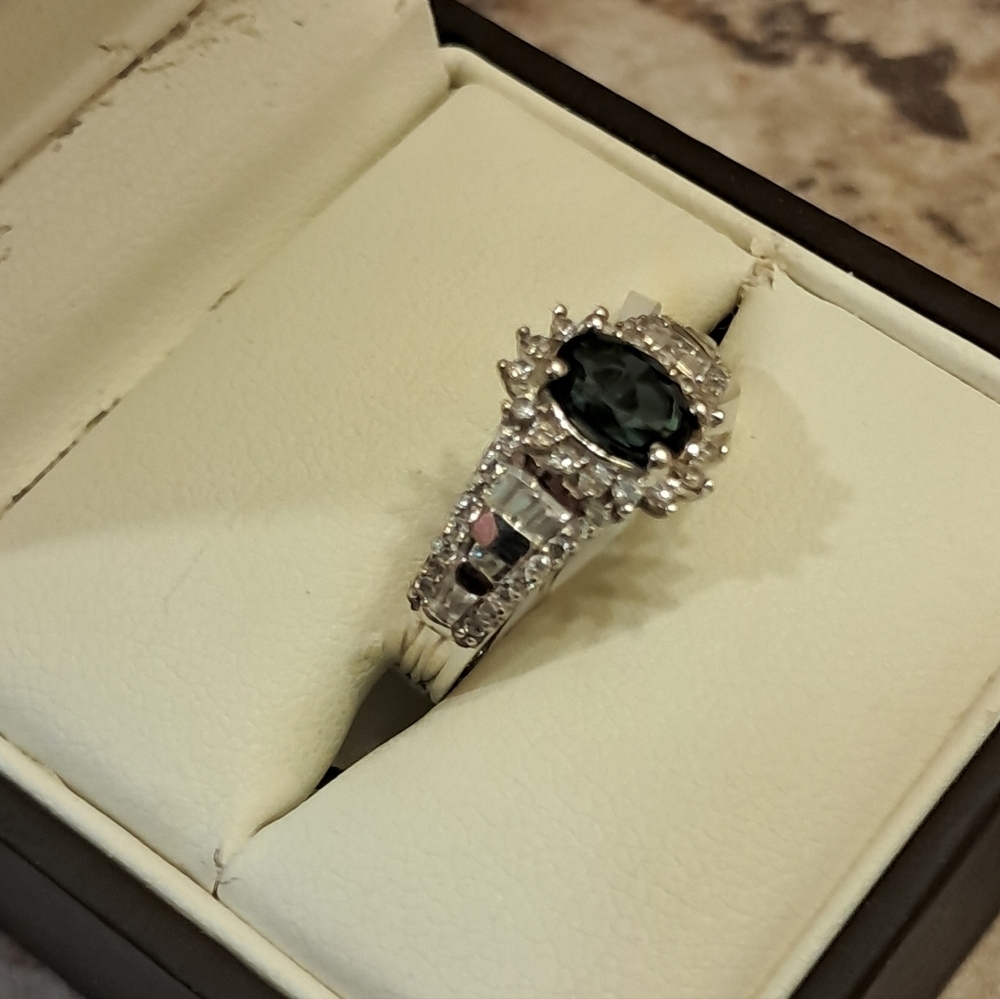 AAA Monte Belo Indicolite and White Zircon Starburst Halo Ring - Picture 3 of 8